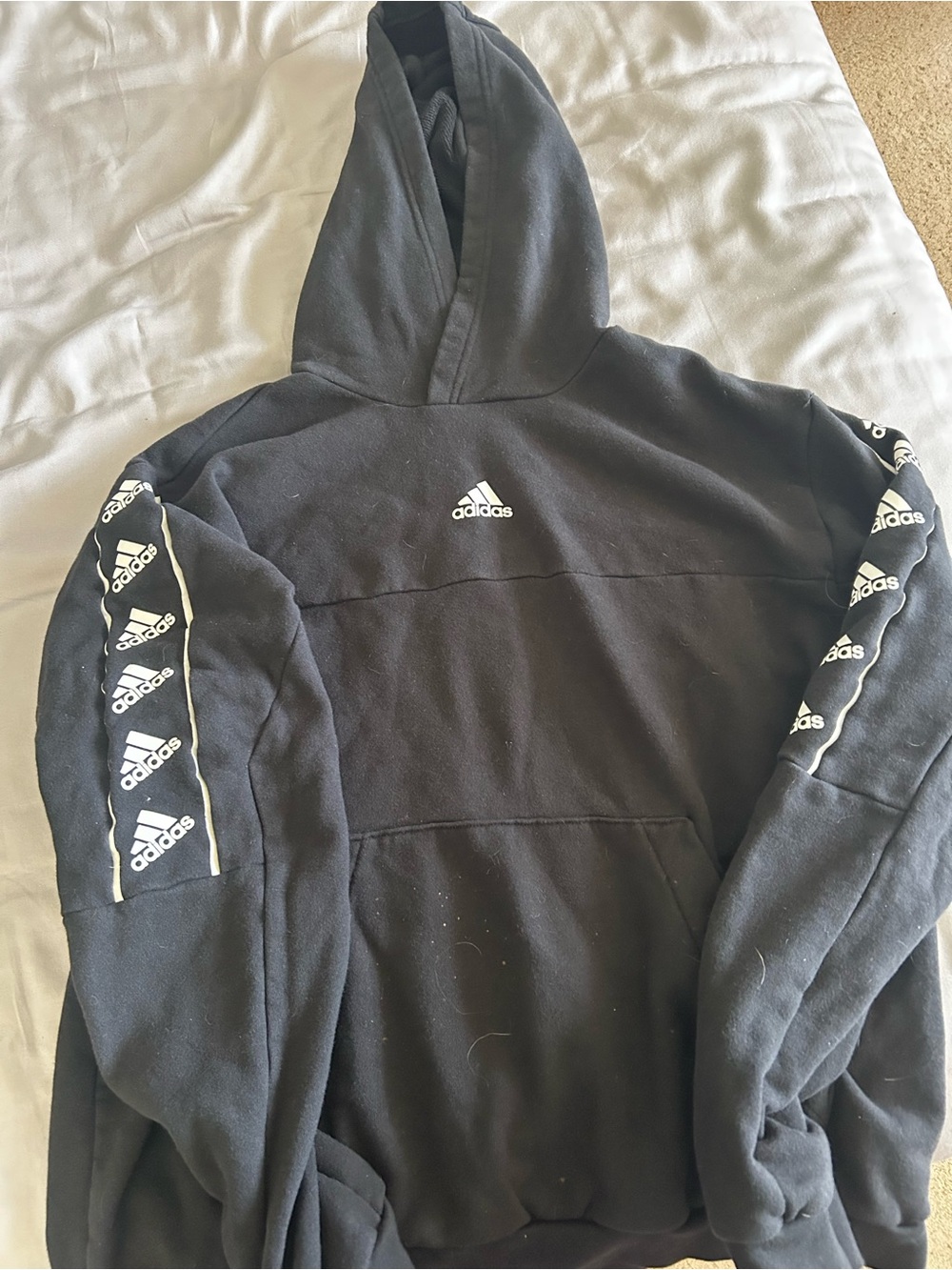 adidas Black Hoodie with White Trefoil-Style Logo